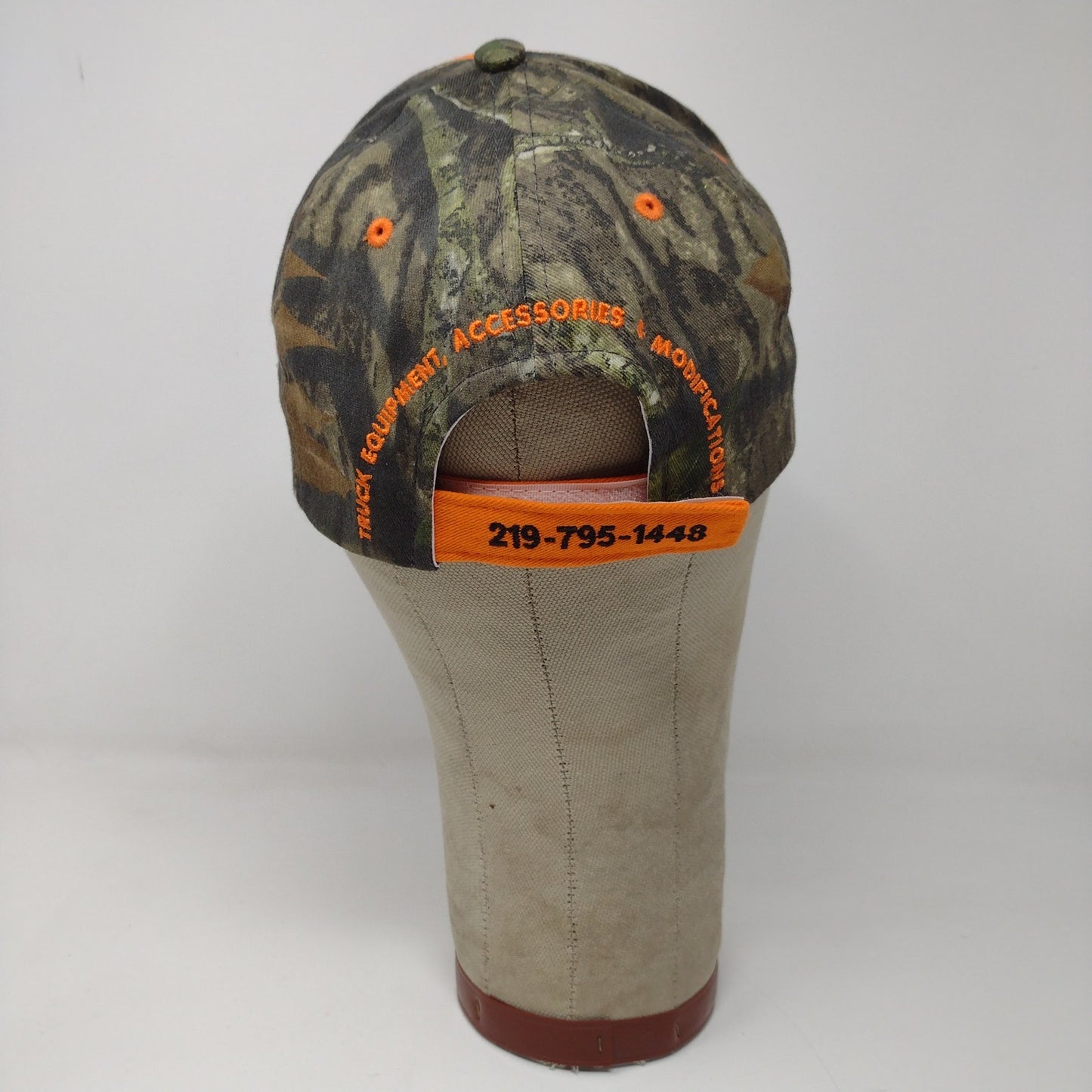 Lindco Equipment Orange & Camo Strapback Hat Embroidered Spell Out Logo