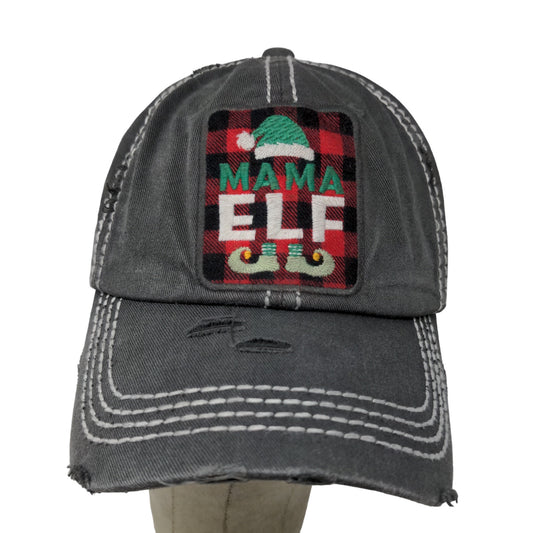 KBethods Women's Christmas Hat Gray Mama Elf Embroidered Distressed