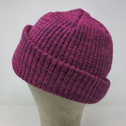 Unbranded Women's Knit Beanie Hat Pink Marled Acrylic Embroidered Logo