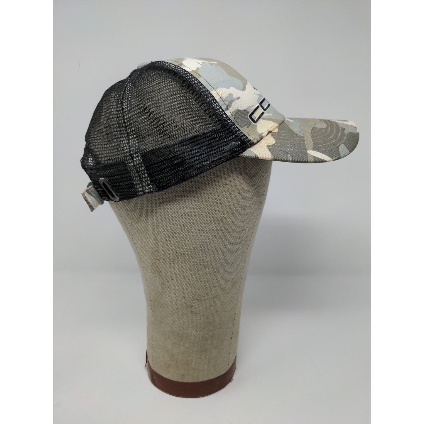 Cobra Slideback Meshback Camo Hat Gray Brown Embroidered Logo Spell Out