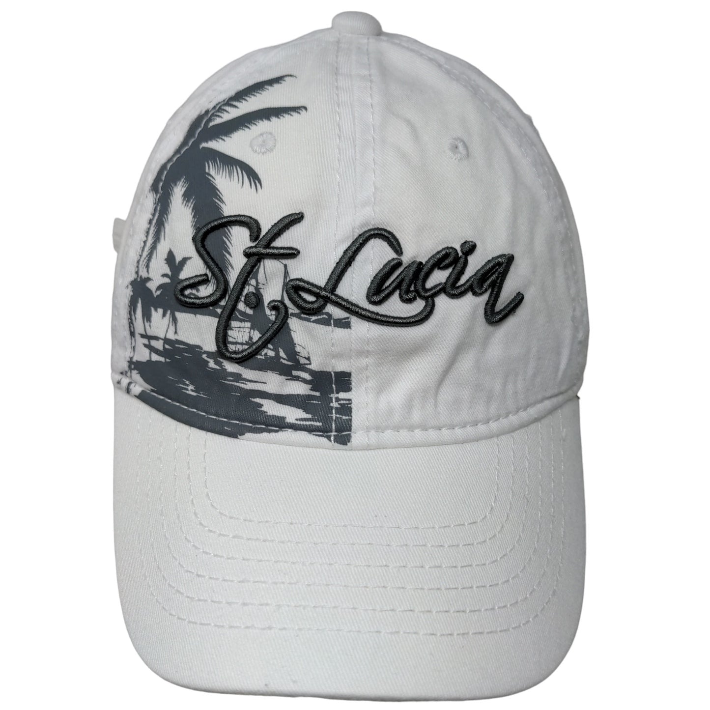 TBL Men's Slideback Hat White Adjustable Embroidered St. Lucia Logo Tourist