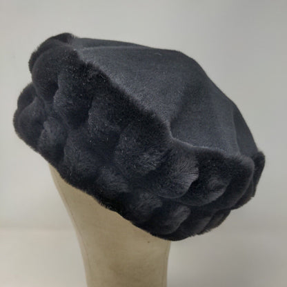 Midnight Velvet Womens Vegan Fur Hat Wool Blend Black Size NOE