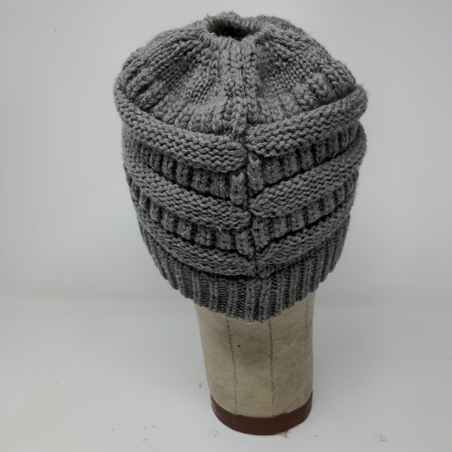C.C. Exclusives Cable Knit Beanie Hat Gray Patch Logo 100% Acrylic