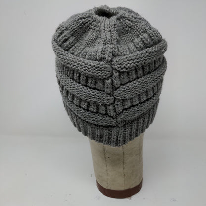 C.C. Exclusives Cable Knit Beanie Hat Gray Patch Logo 100% Acrylic