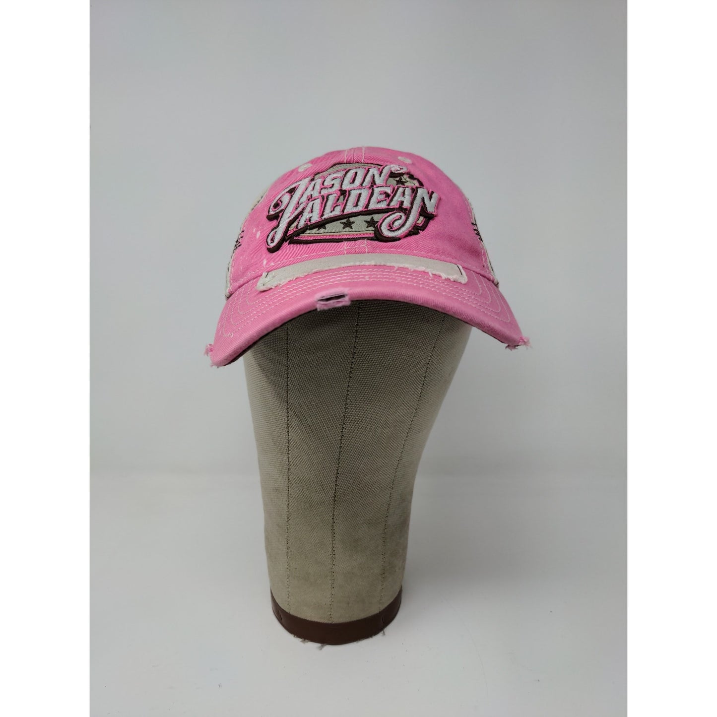 Womens Jason Aldean Strapback Hat Pink & Tan Distressed Embroidered Country OSFA