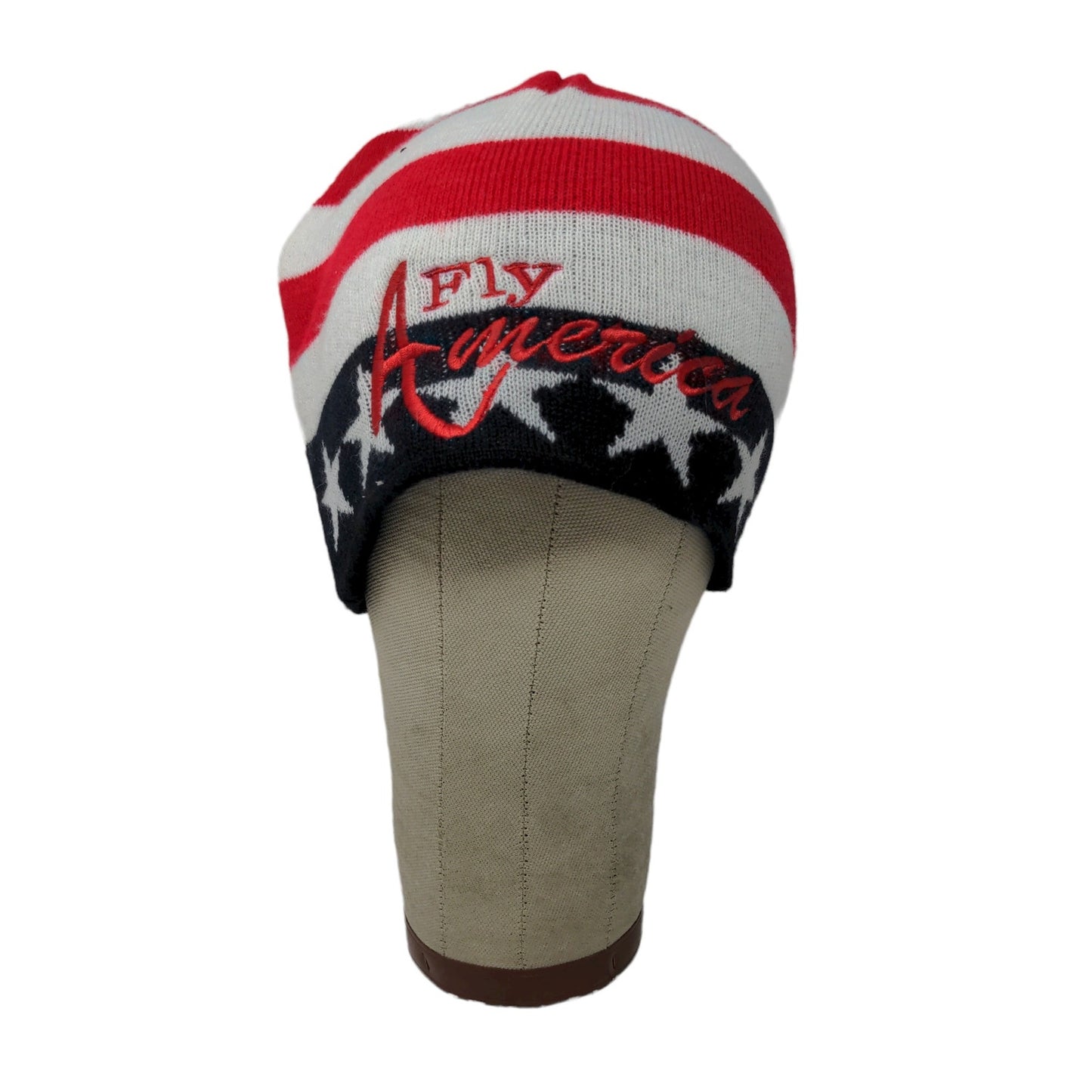Patriotic Fly America Beanie Hat Red White Blue Stars Embroidered Spell Out