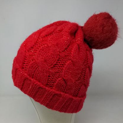 Gettix Men's Knit Beanie Ski Cap Red One Size Cable Knit Pom Pom