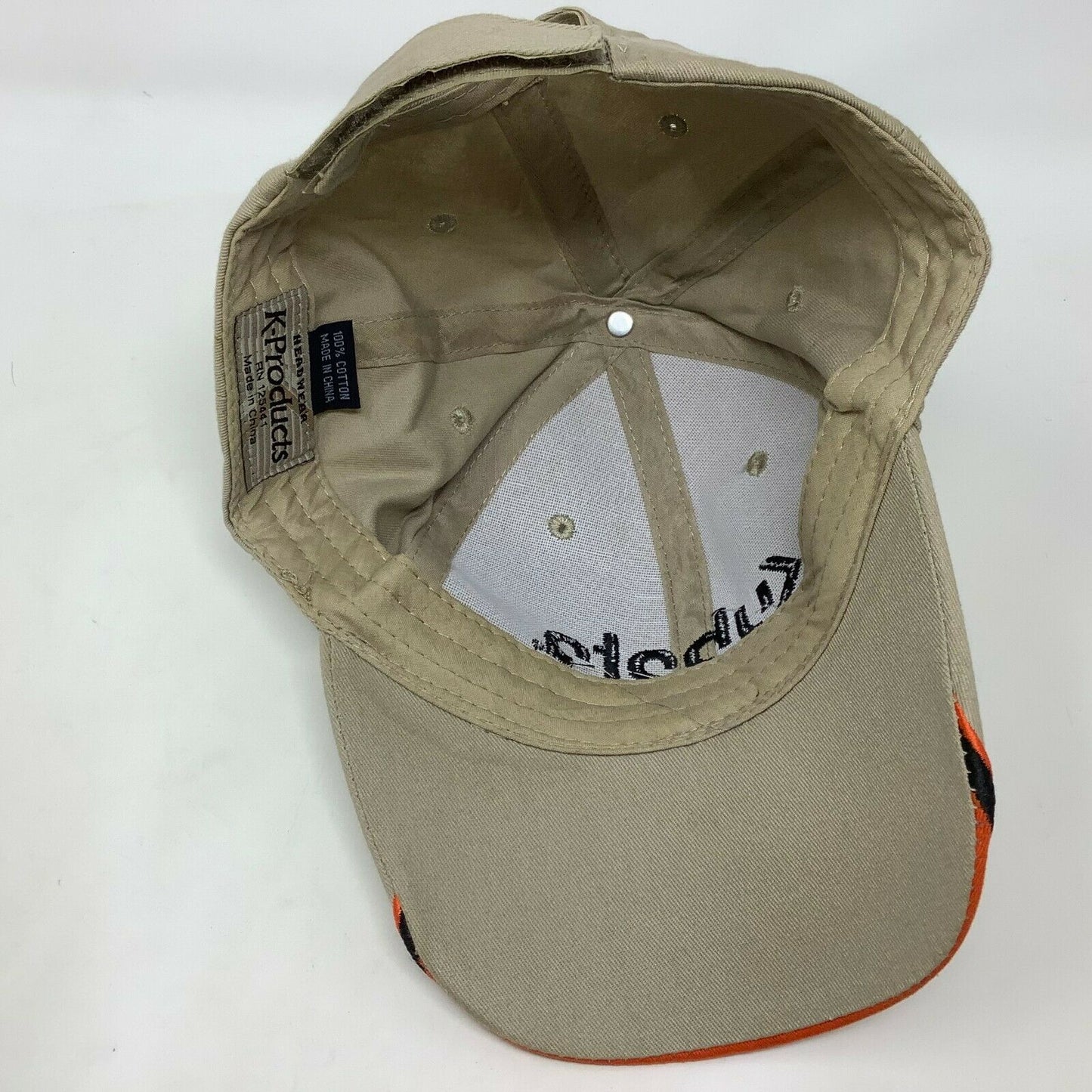 Kubota Tractor Hat Logo Spellout Strapback Tan Orange K-Products Adjustable