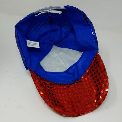 Patriotic Strapback Hat Stars Shiny Sparkly Red White Blue USA