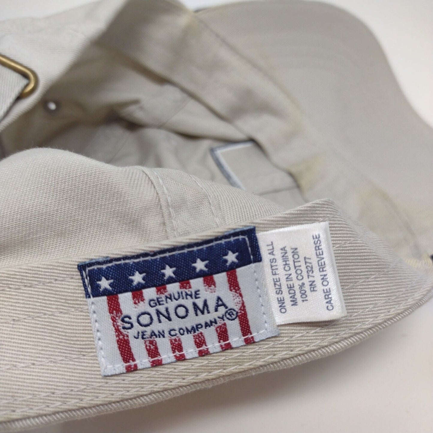 Sonoma Men's Slideback Hat Cap Tan OSFA Patriotic Embroidered Flag Logo