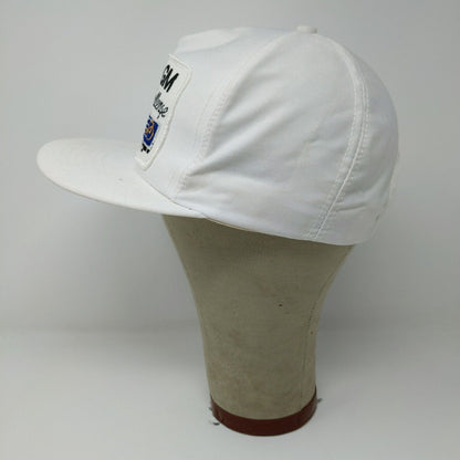 VINTAGE General Motors Hat White Strap Back Cap Trucker Patch Logo UAW GM 80s