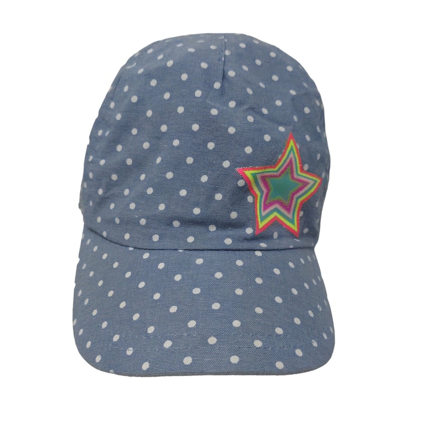 Unbranded Toddler Hat Blue Stretchy 100% Cotton Polka Dot Star Pattern