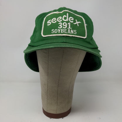 K-Products Mens Seedex 391 Soybeans Trapper Hat Green Made in USA Vintage