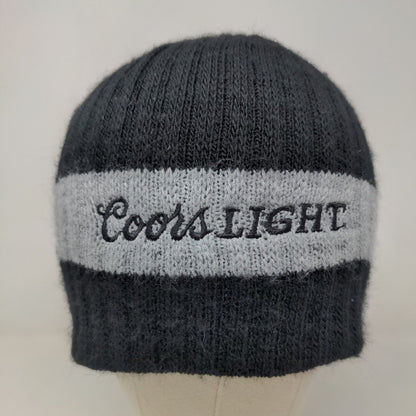 Coors Light Men's Knit Beanie Ski Cap Hat Black Gray Striped Embroidered Logo
