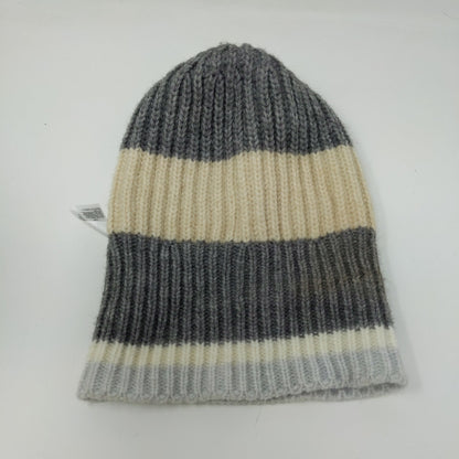 Old Navy Toboggan Beanie Hat Gray Cream White Striped OSFA Acrylic Blend