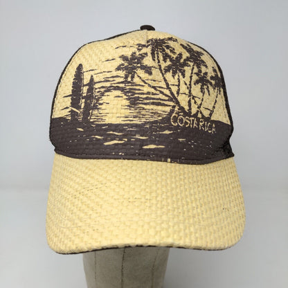 Costa Rica Men's Mesh Back Snapback Hat Brown Tan Straw Beach Graphic