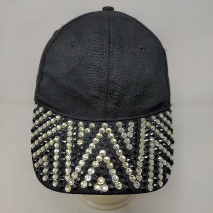 Unbranded Women's Strapback Hat Black Adjustable Shiny Rhinestones Bill