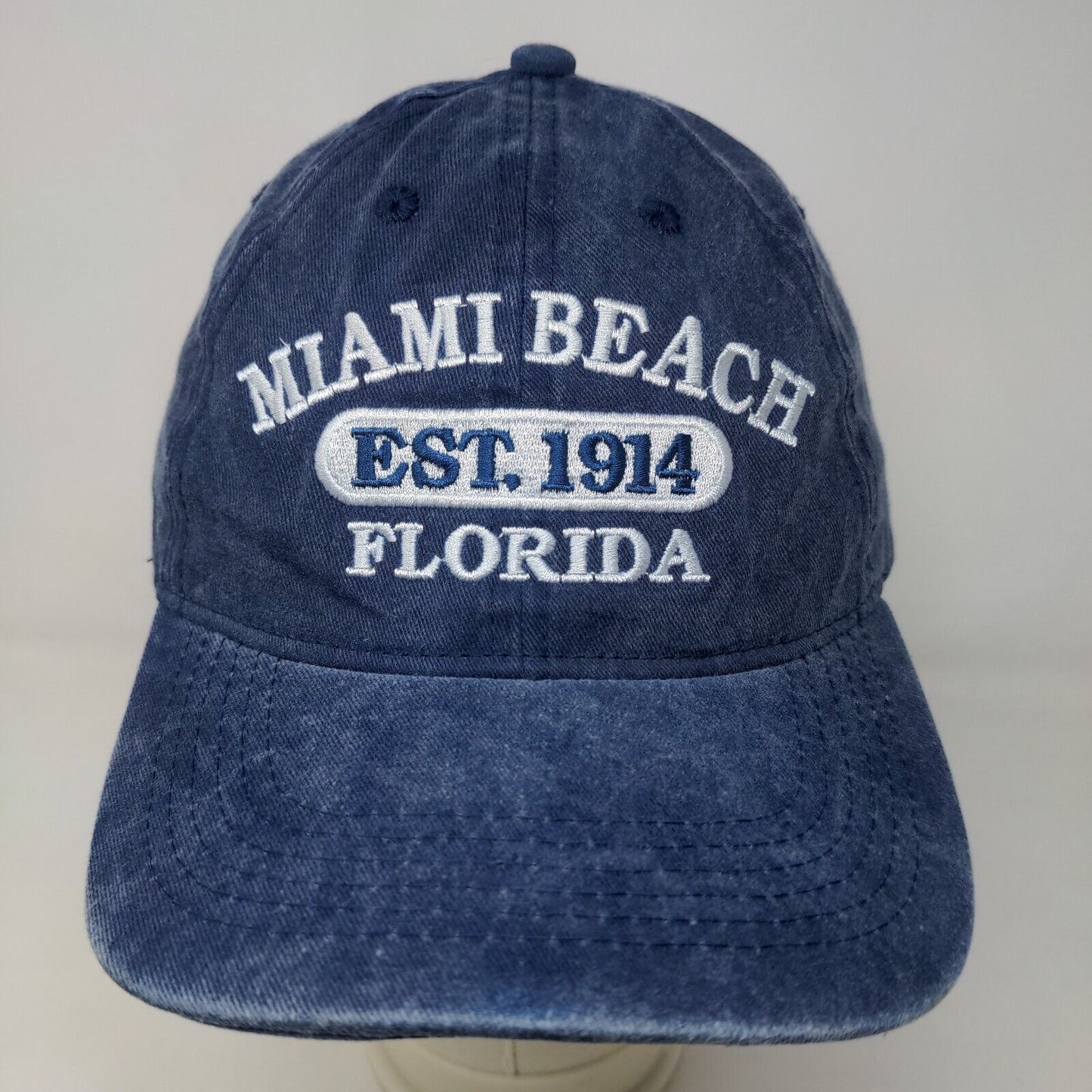 ESY Men's Slideback Hat Blue OSFA Embroidered Miami Beach Florida 100% Cotton