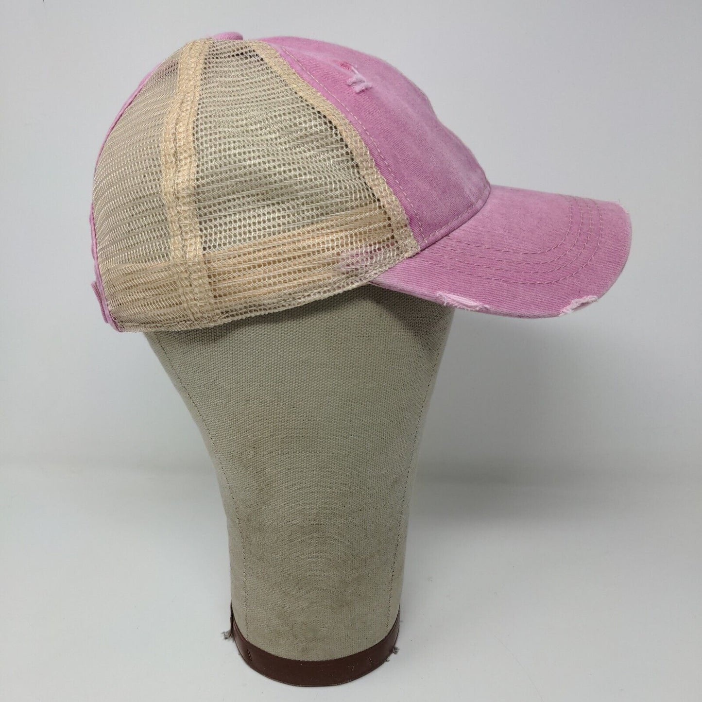 C.C. Womens Strapback Mesh Back Hat Pink Adjustable Distressed