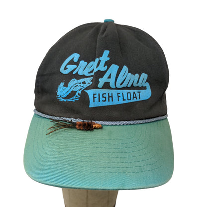 Great Alma Fish Float Snapback Hat Blue OSFA Graphic Spell Out Logo Distressed