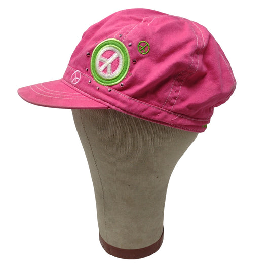 Place Girls Peace Symbol Beret Hat Cap Lid Pink 7-8 Youth Embroidered Logo