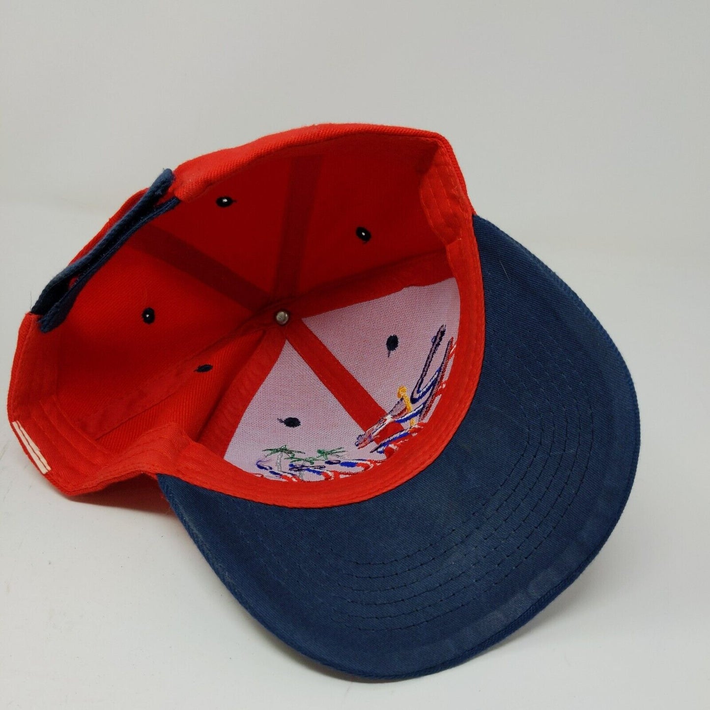 Unbranded Men's Haiti Strapback Hat Blue Red Embroidered Logo