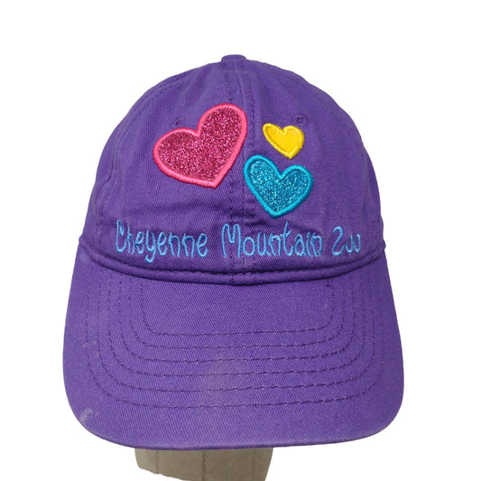 Cheyenne Mountain Zoo Strapback Hat Purple Embroidered Hearts Logo