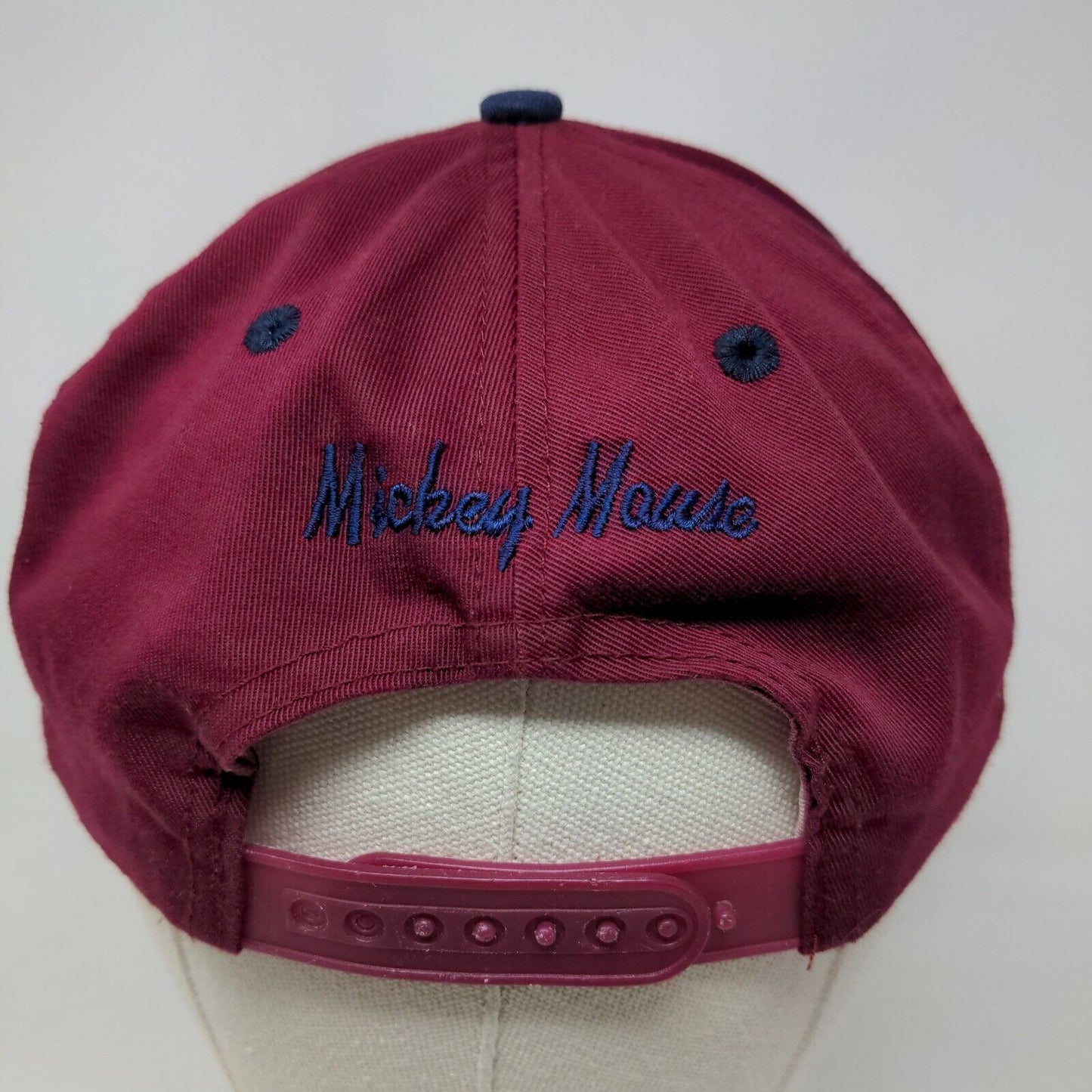 Disney Mickey Mouse Men's Snapback Hat Red Burgundy Embroidered Logo Vintage