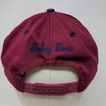 Disney Mickey Mouse Men's Snapback Hat Red Burgundy Embroidered Logo Vintage