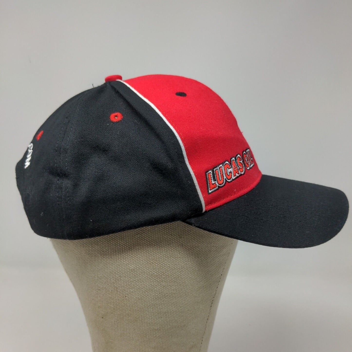 Lucas Oil Men's Snapback Hat Black Red Adjustable Embroidered Logo