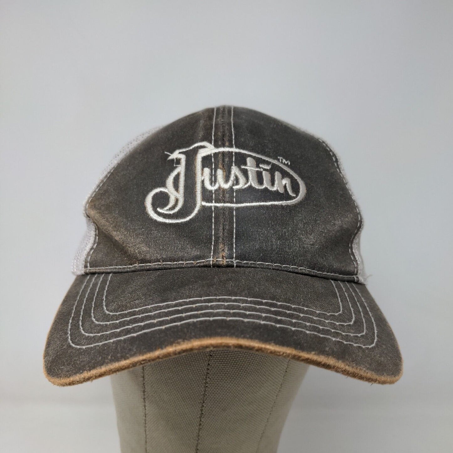 Justin Men's Strapback Mesh Back Hat Brown White Embroidered Logo