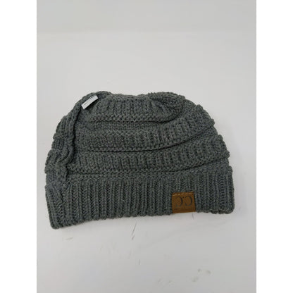 C.C. Exclusives Knit Beanie Hat Fur Pom Pom Gray 100% Acrylic