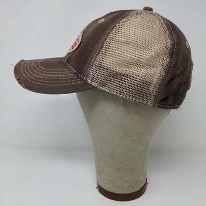 Corvus Bayer Strapback Hat Brown OSFA Farmer Embroidered Logo Distressed