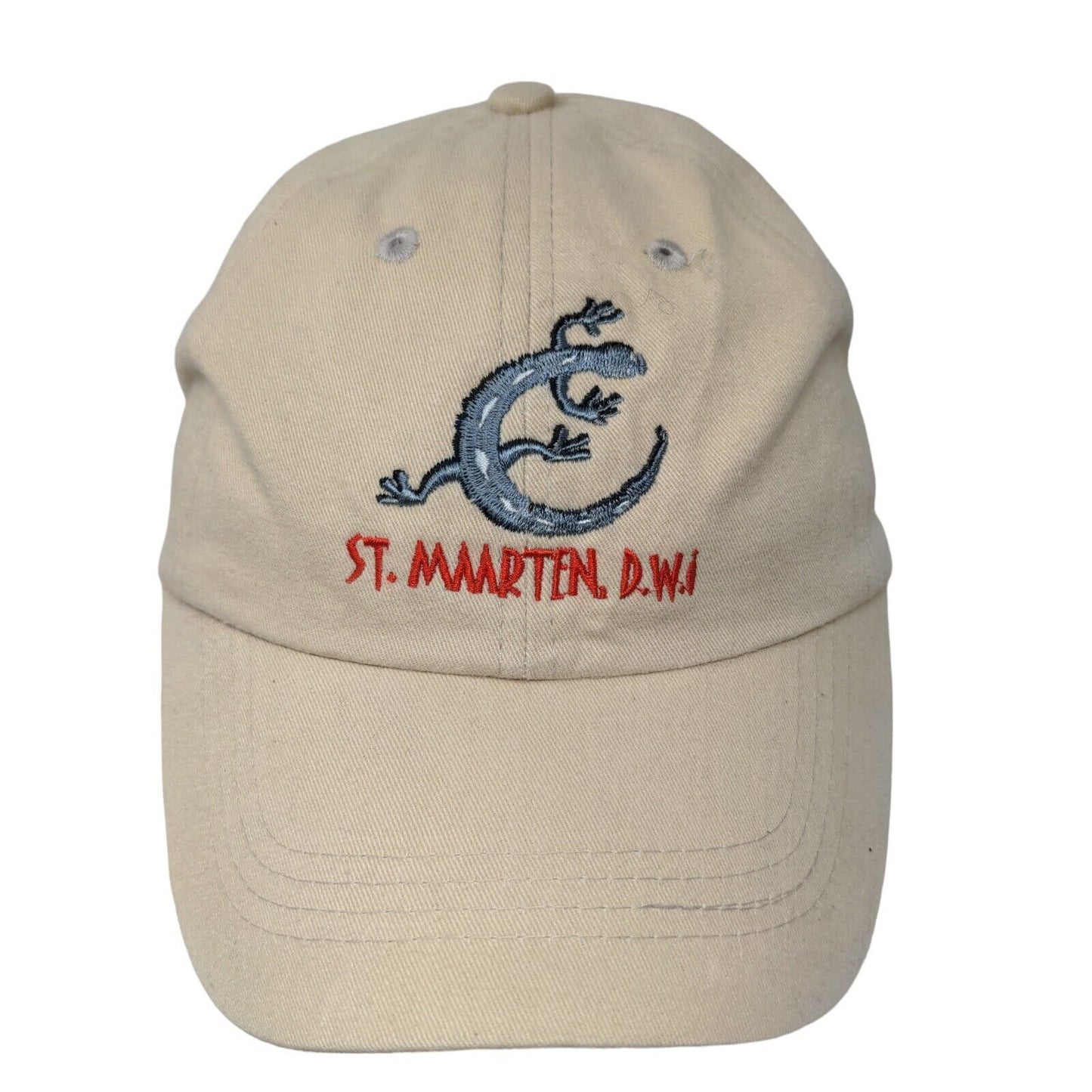 St. Maarten D.W.I Men's Strapback Hat Tan Adjustable Embroidered Lizard Logo