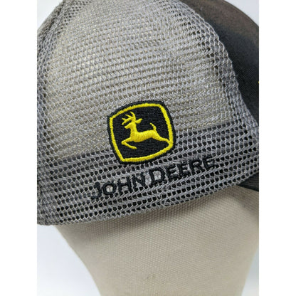 John Deere Brand Trucker Hat Meshback Snapback Build Indiana Black & Grey