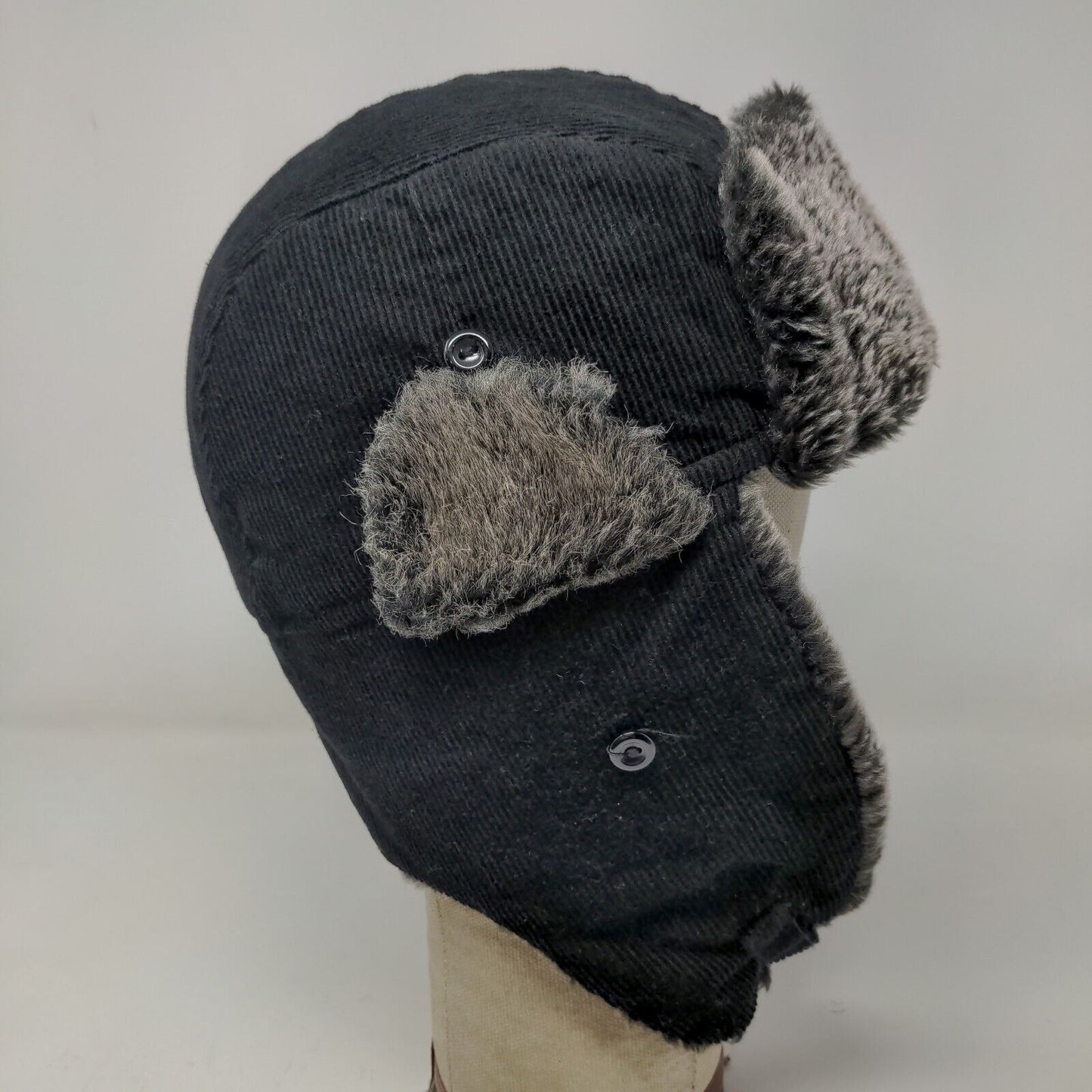 KBEthos Men's Trapper Hat Black One Size Vegan Fur Trim Ear Flaps