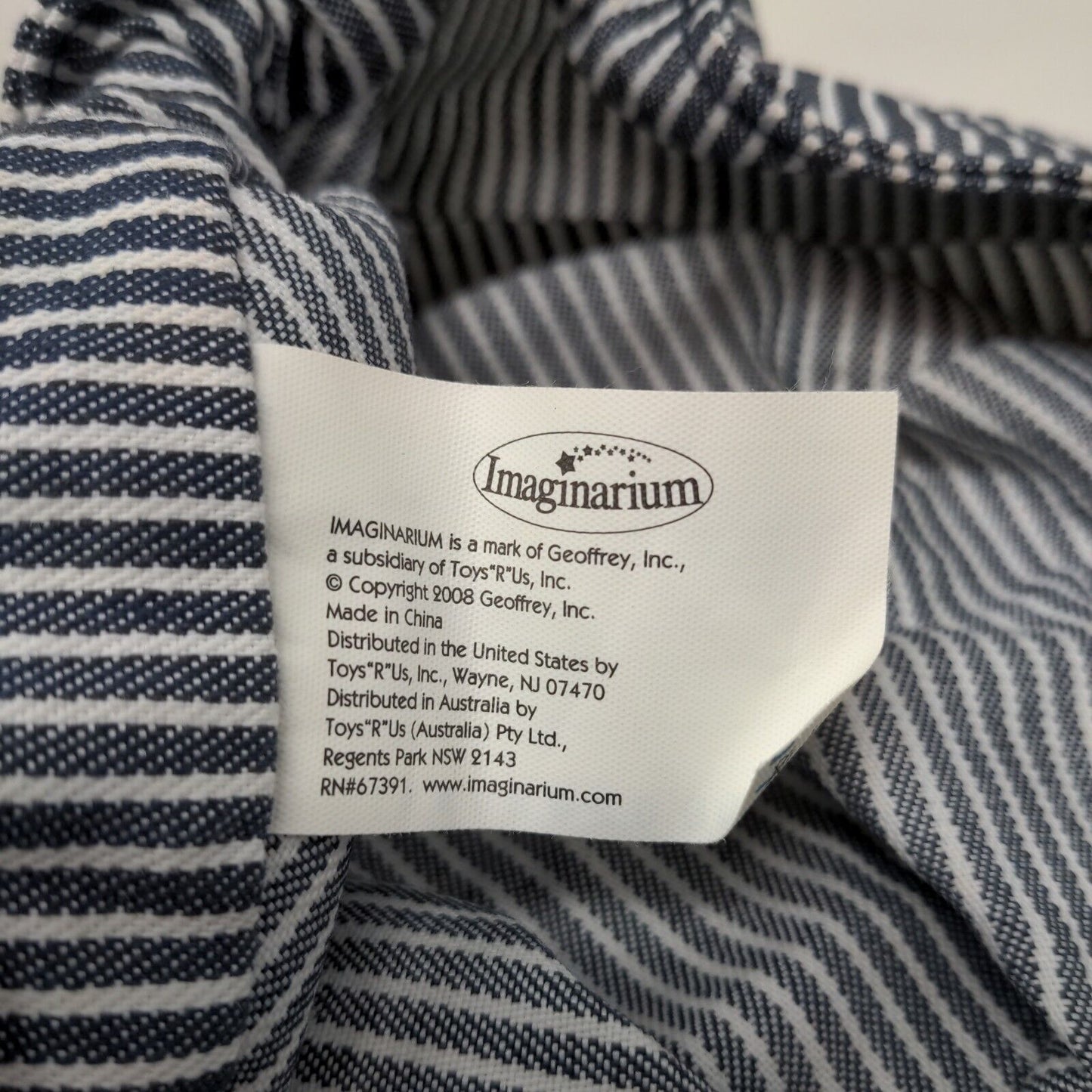 Imaginerium Boys Train Conductor Hat Blue White Striped 2008 Toys R' Us