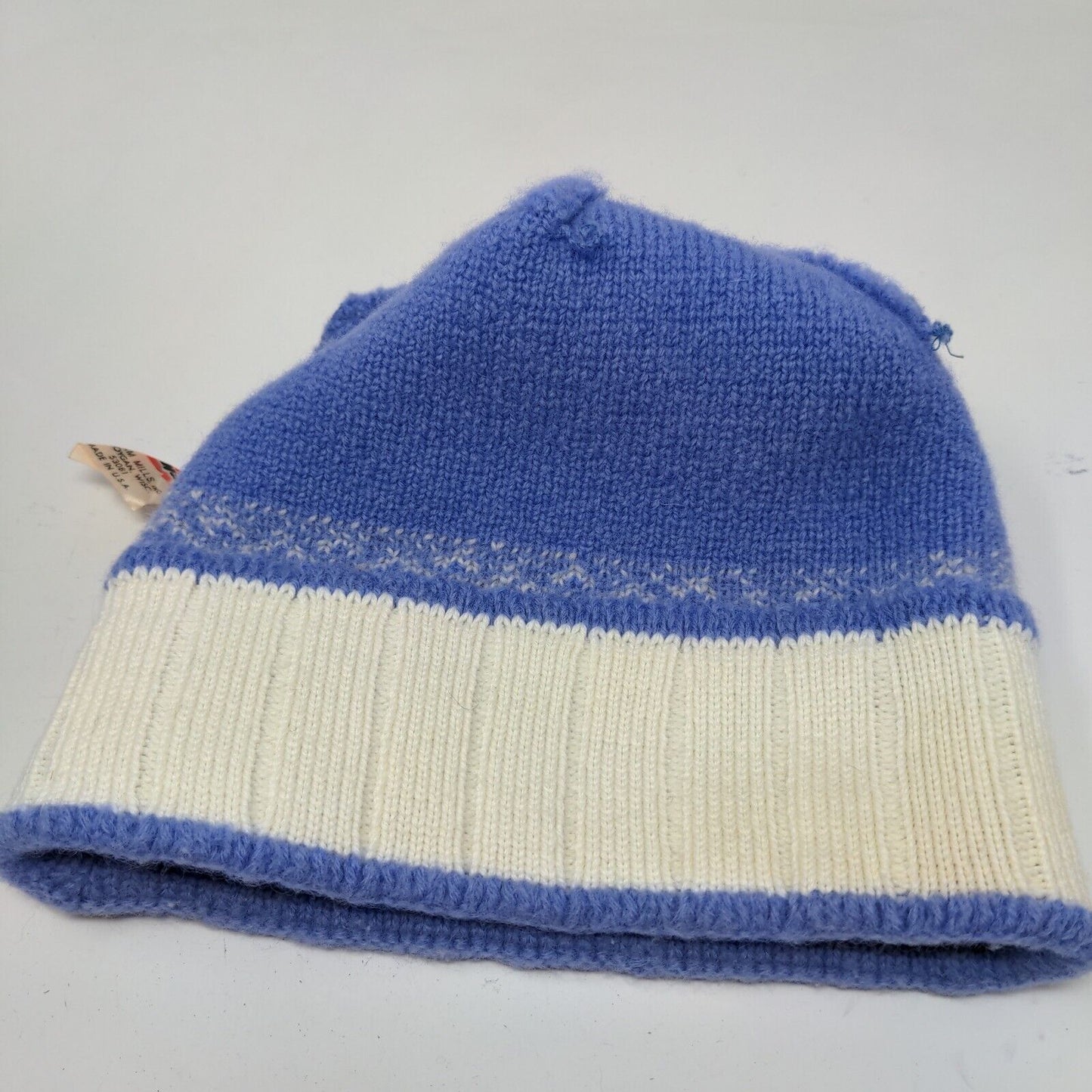 Wigwam Woolen Mills Women's Knit Beanie Ski Hat Fair Isle Blue Vintage Made USA