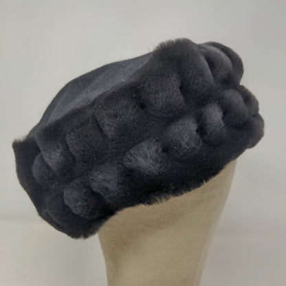 Midnight Velvet Womens Vegan Fur Hat Wool Blend Black Size NOE