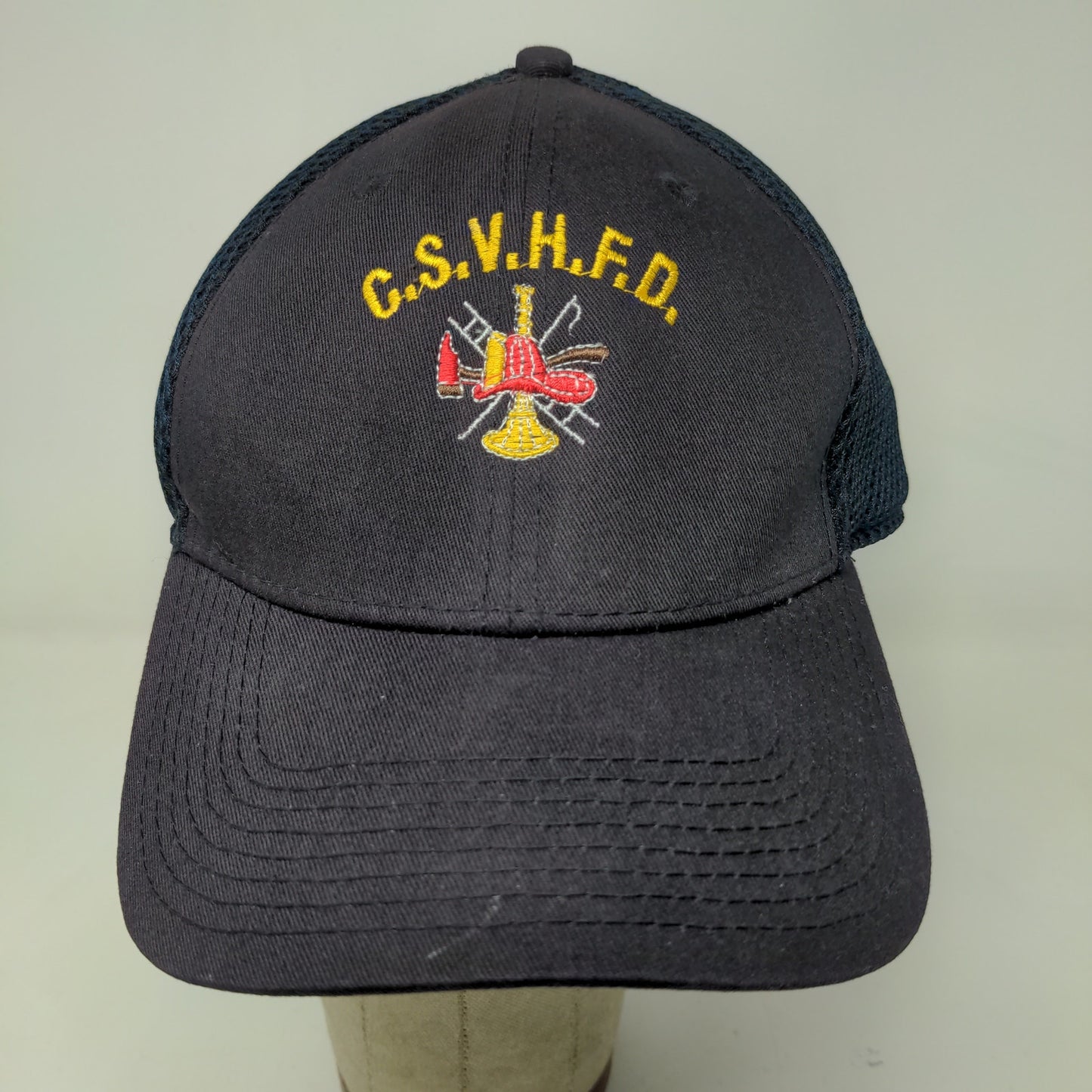 New Era Men's Fitted Hat Blue L/XL Mesh Back CSVH Fire Dept Embroidered Logo