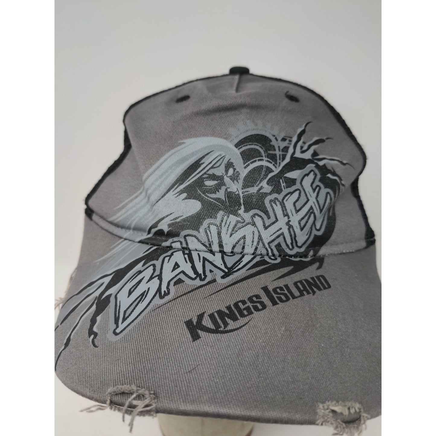 Cedar Fair Kings Island Banshee Rollercoaster Meshback Snapback Hat Distressed