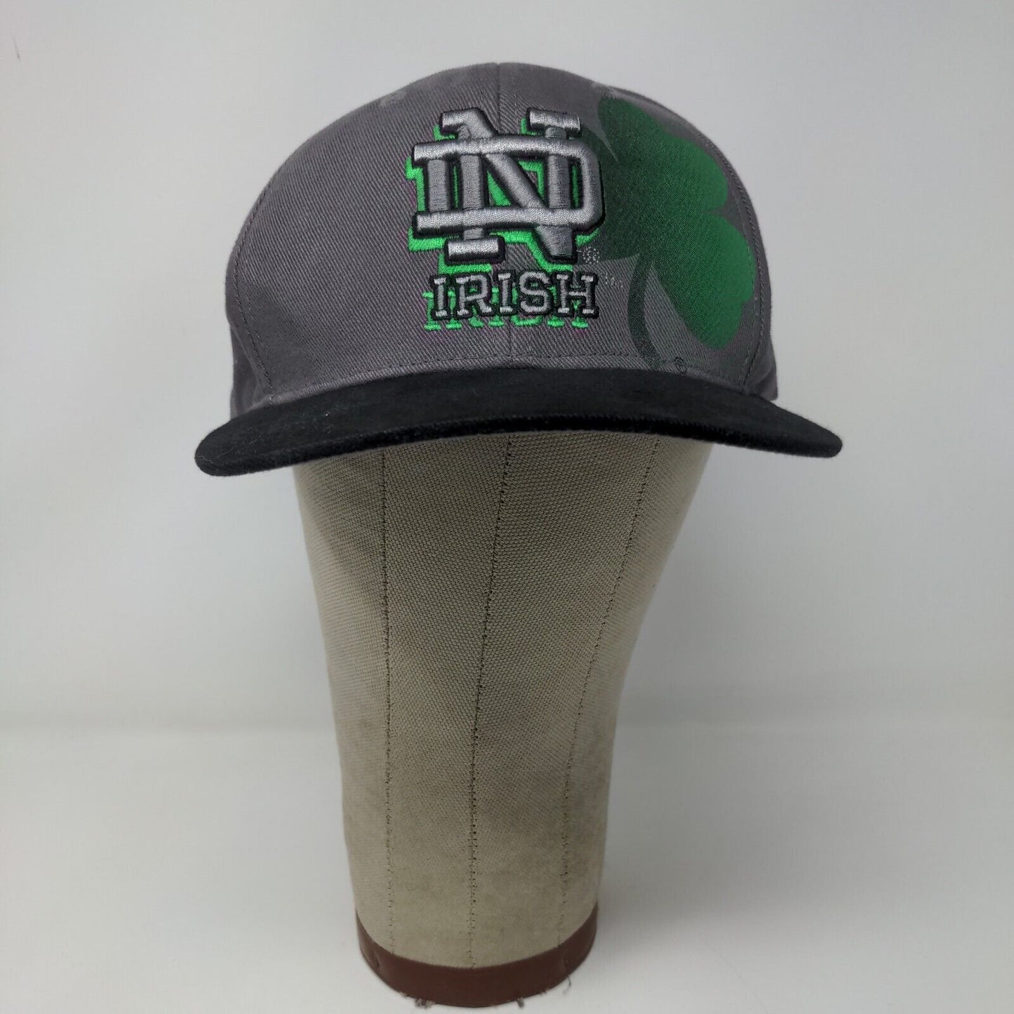 Notre Dame Fighting Irish Snapback Hat Gray Black OSFA Embroidered Logo Clover