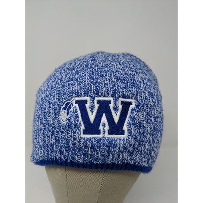 W Feather Logo Beanie Hat Embroidered Logo Blue Soft My Town Originals