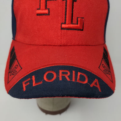 FL Florida Strapback Hat Red Blue Embroidered Logo Adjustable Vacation Tourist