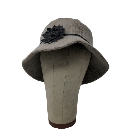 Liz Claiborne Womens Wool Olefin Bucket Hat W/ Flower Gray Black