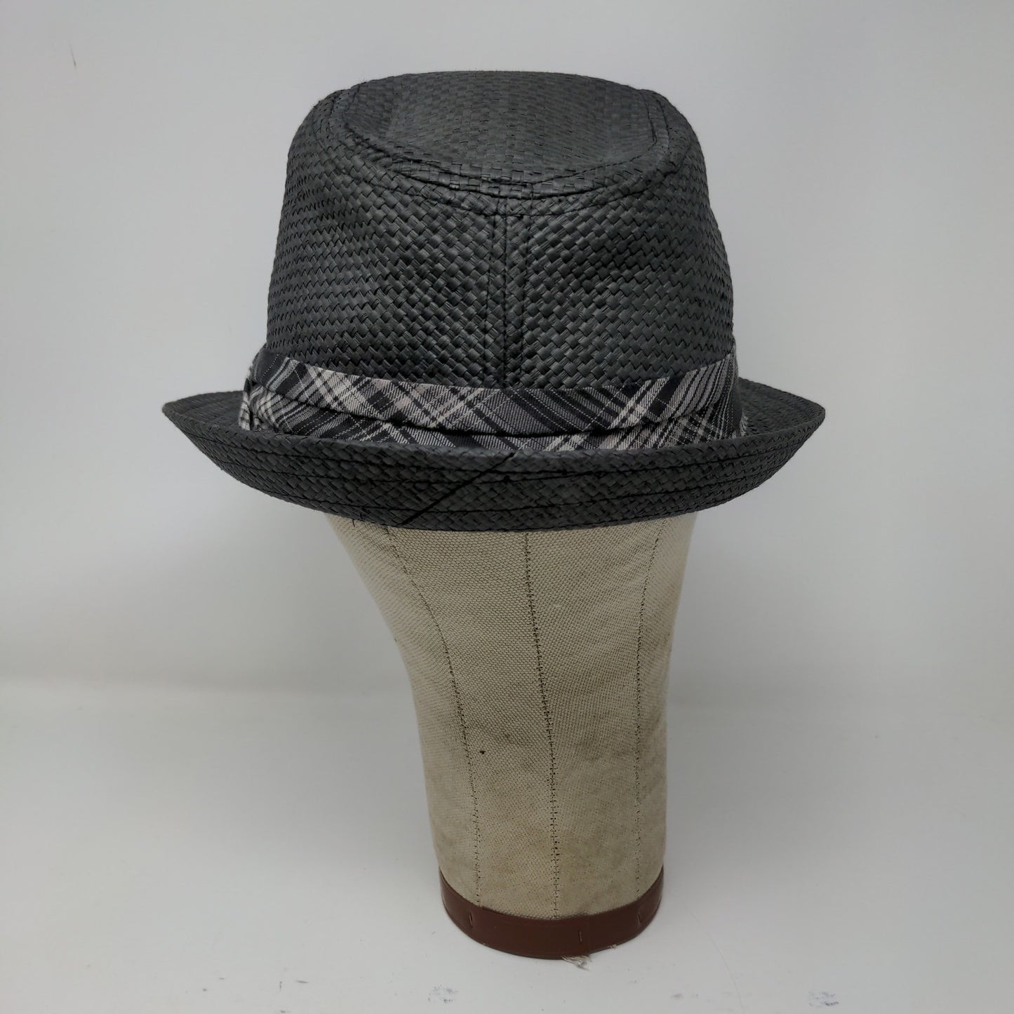 Black Rivet Brand 100% Paper Hat Fedora Size S/M Black Gray Hat Band