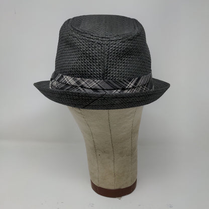 Black Rivet Brand 100% Paper Hat Fedora Size S/M Black Gray Hat Band