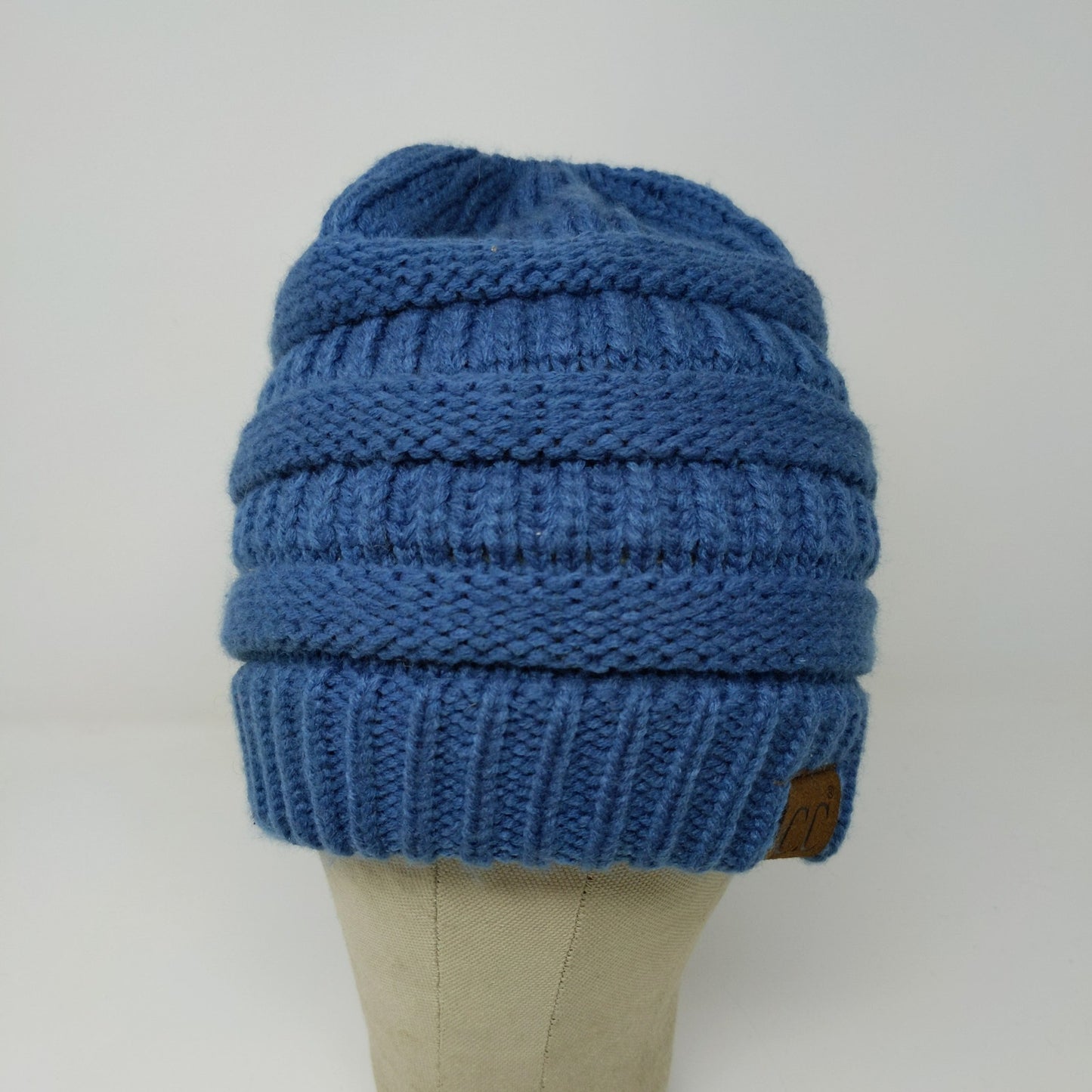 C.C. Exclusives Cable Knit Beanie Hat Blue Patch Logo 100% Acrylic