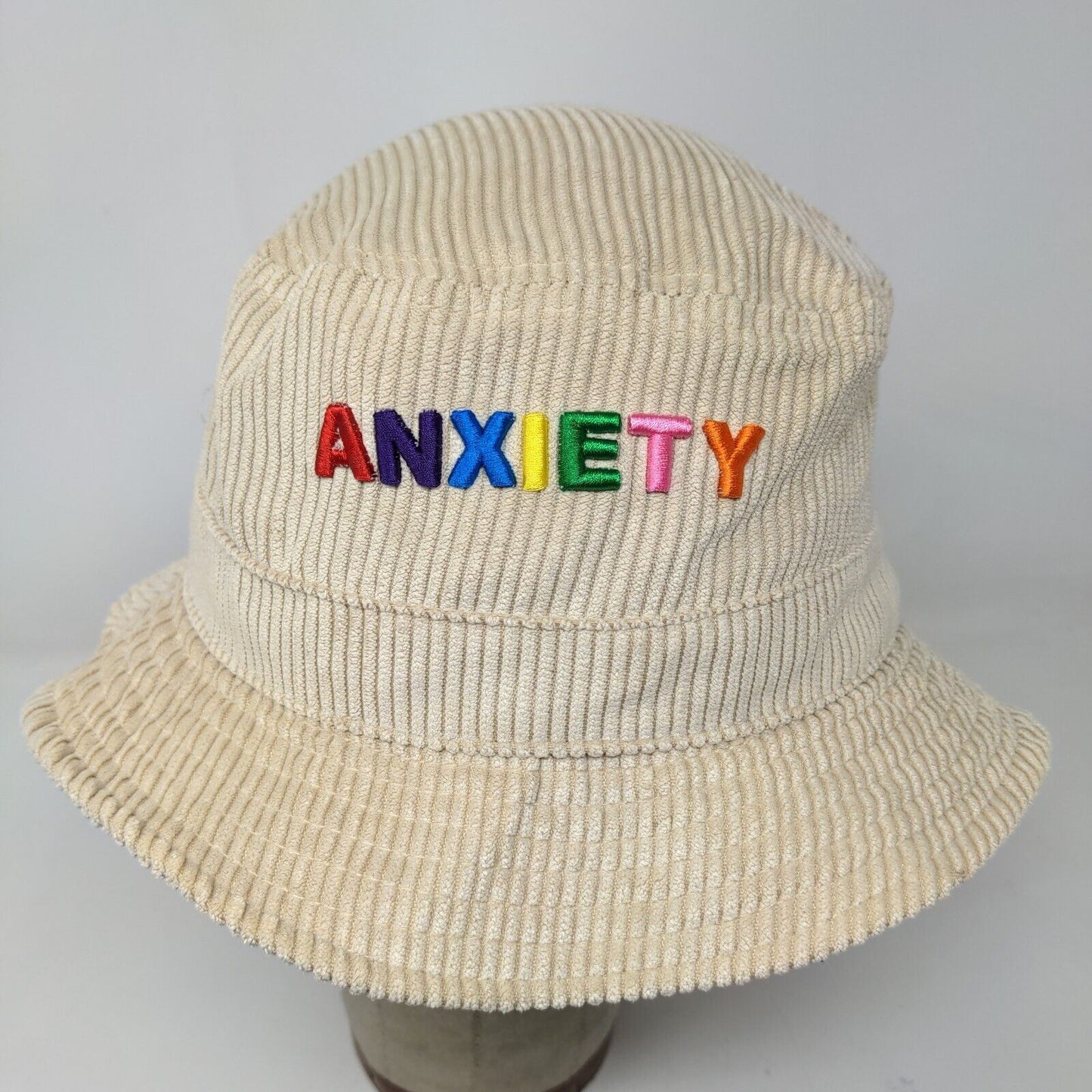 Spencer's Gifts Womens Bucket Hat Tan One Size Ribbed Polyester Embroidered Logo