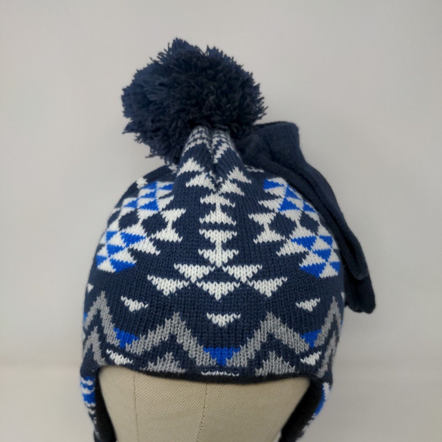 Royal Women's Trapper Beanie Hat Ear Flaps Pom Poms Blue Arrows Warm W/Mittens